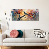 Kleurrijk Levensboom Muurkunst voor Woonkamer, Groot Abstract Bloesem Bomen Vogel Muurschildering Natuur Bloemenboom Canvas Afdrukken Modern Kunstwerk voorSlaapkamer Kantoor Home Decor 120x50cm