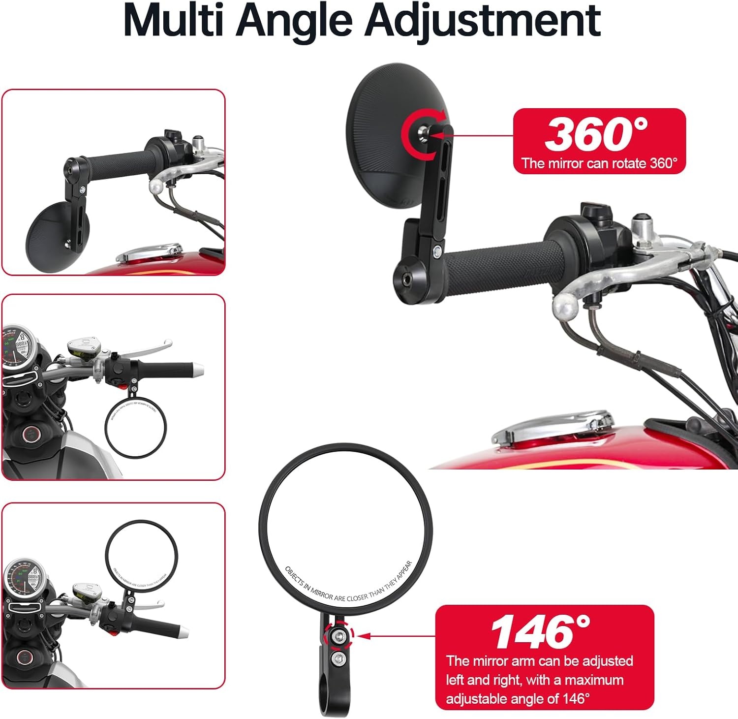 DREAMIZER Motor Stuurspiegels - 360° Draaibaar - E24 Gekeurd - Zwart - 22-25.4 mm