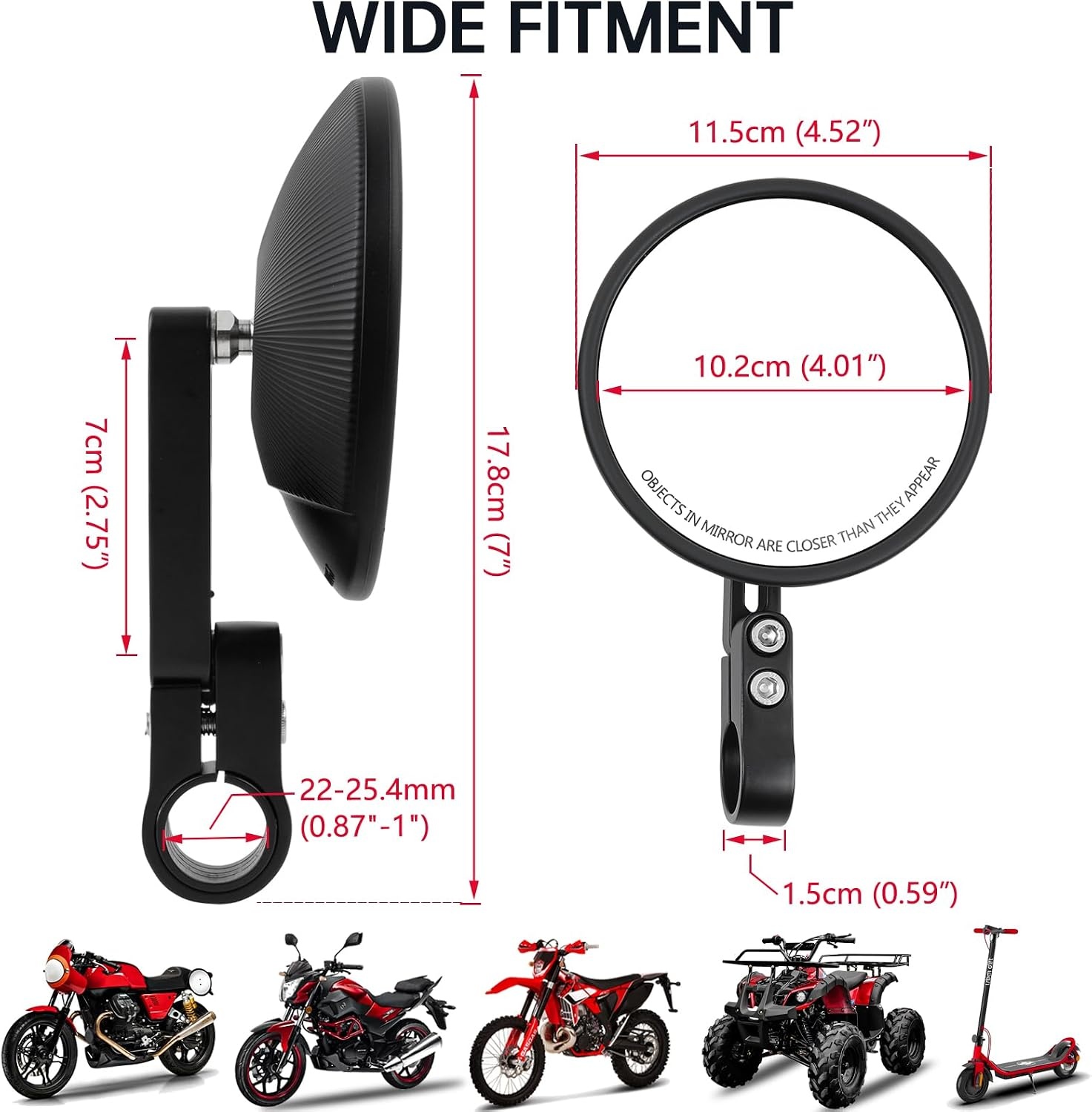 DREAMIZER Motor Stuurspiegels - 360° Draaibaar - E24 Gekeurd - Zwart - 22-25.4 mm
