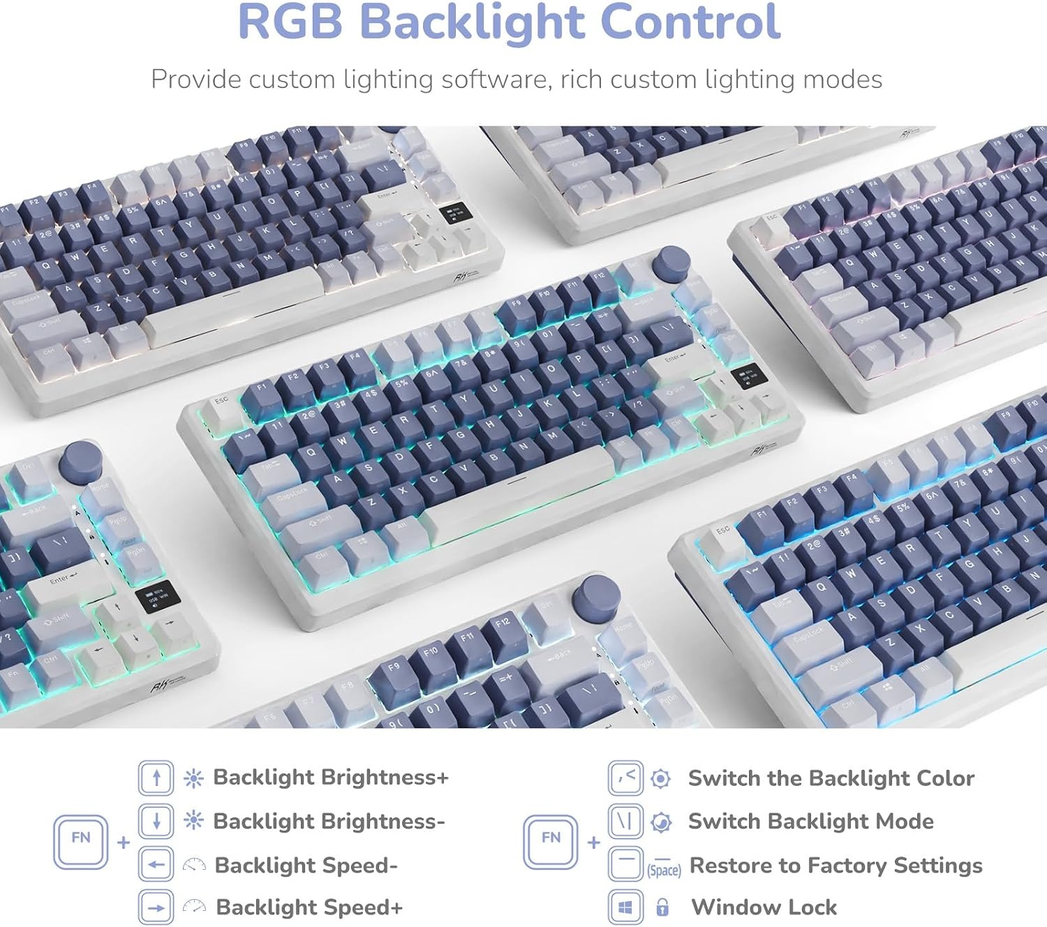 RK ROYAL KLUDGE M75 Azerty toetsenbord, draadloos BT5.0/2,4G USB-C, 75% mechanisch gamingtoetsenbord, OLED Smart Display, RGB-achtergrondverlichting, rood