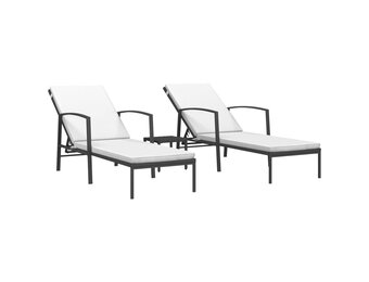 Poly Rattan Ligbedden 2 stuks met Tafel - Zwart (59% Korting)