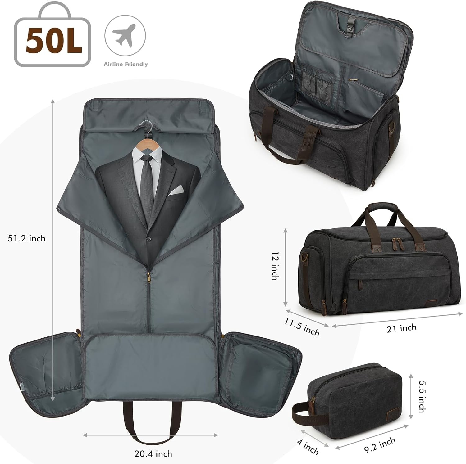2-in-1 Kledingtas & Reistas 50L Zwart | Kreukvrij Vervoer