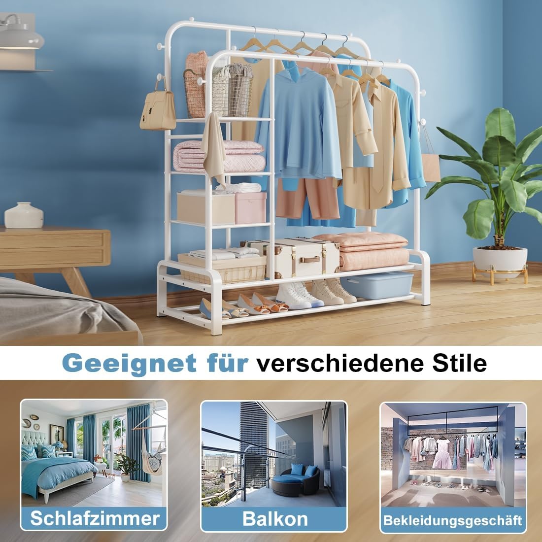 Multifunctioneel Kledingrek Wit Metaal - 44% Korting