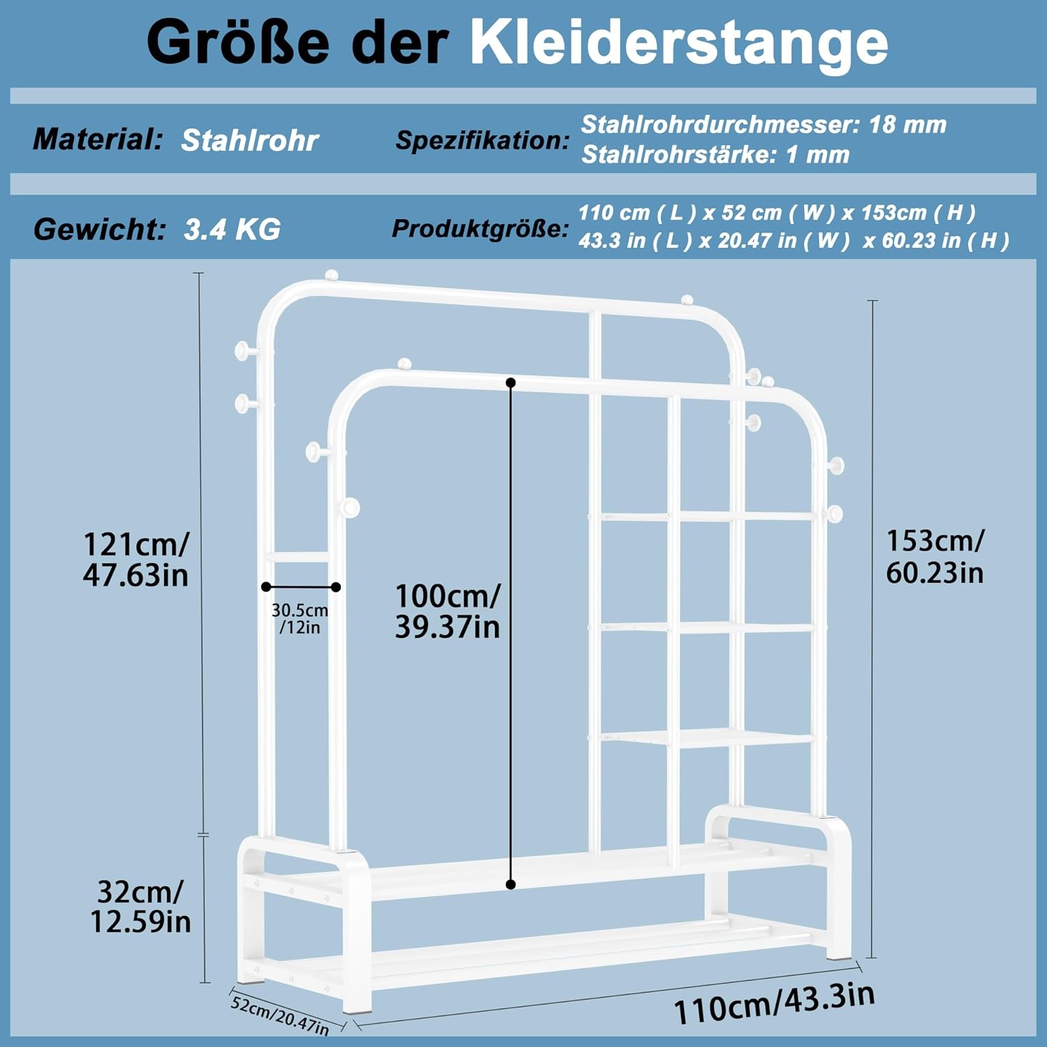 Multifunctioneel Kledingrek Wit Metaal - 44% Korting
