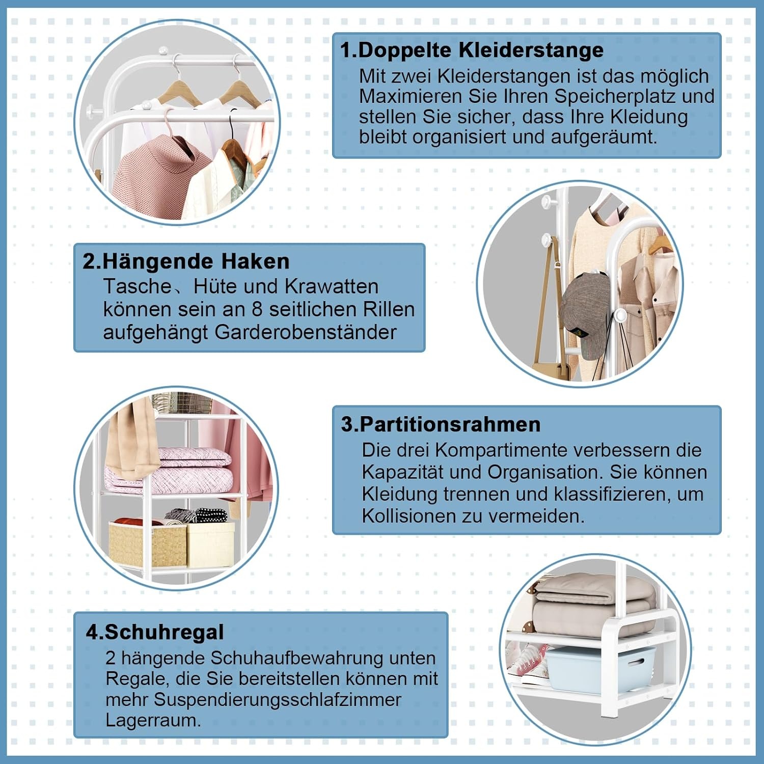 Multifunctioneel Kledingrek Wit Metaal - 44% Korting