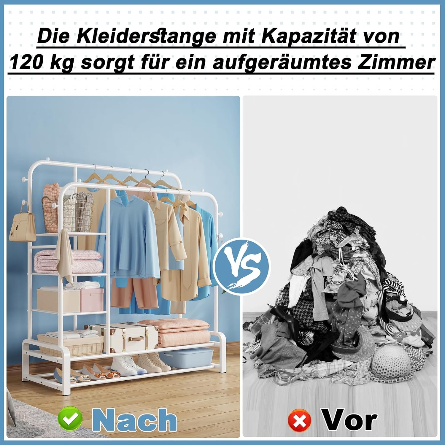 Multifunctioneel Kledingrek Wit Metaal - 44% Korting