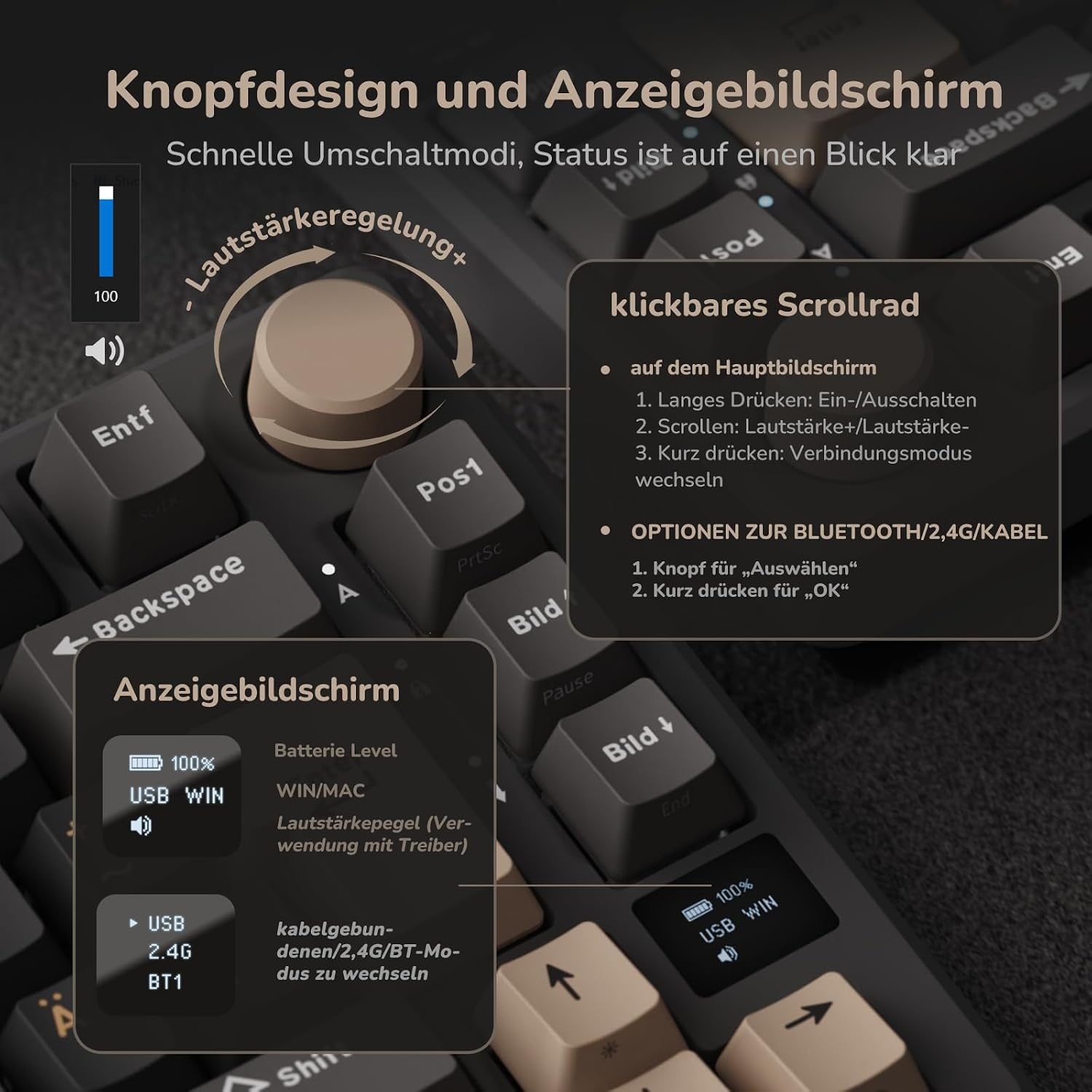Mechanisch Gaming Toetsenbord 75% QWERTZ Gasket Mount, 34% Korting