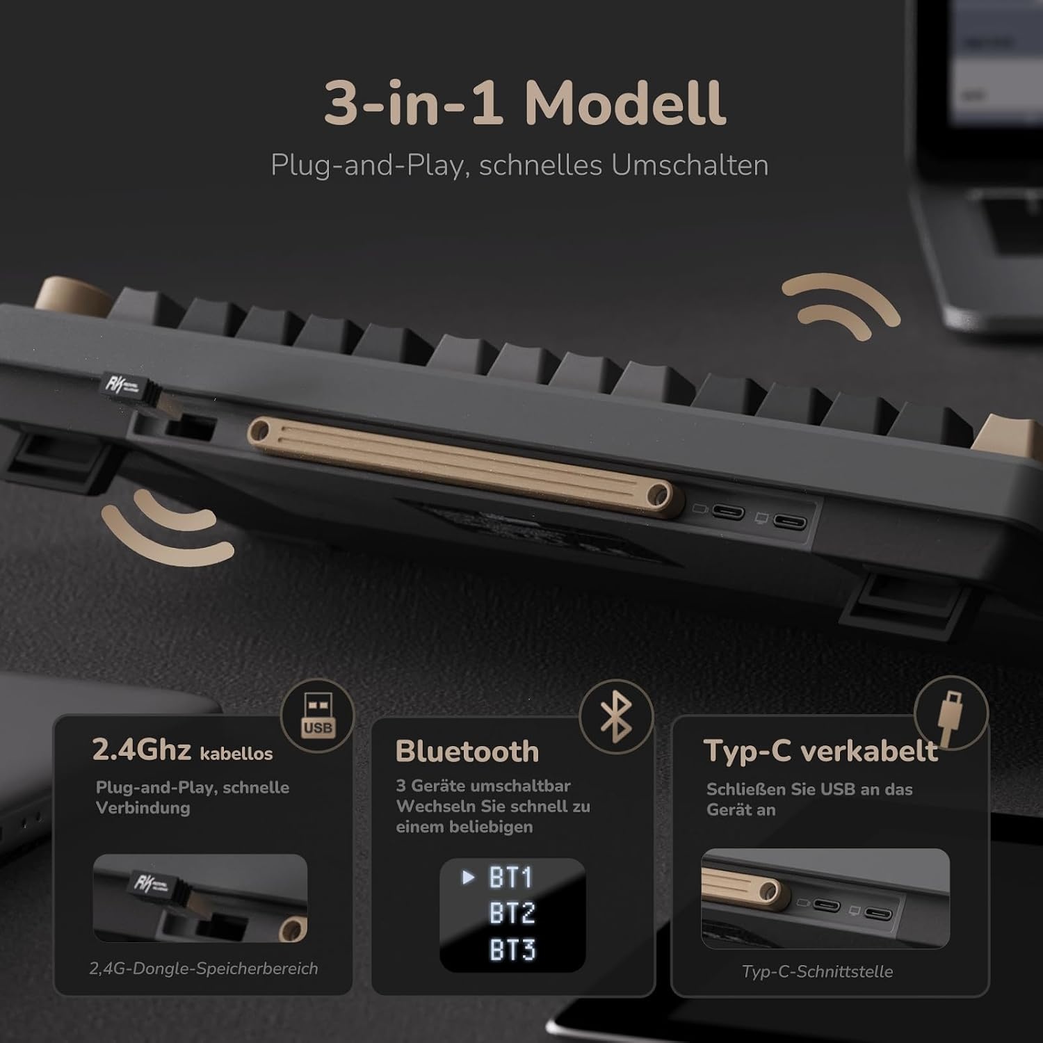 Mechanisch Gaming Toetsenbord 75% QWERTZ Gasket Mount, 34% Korting