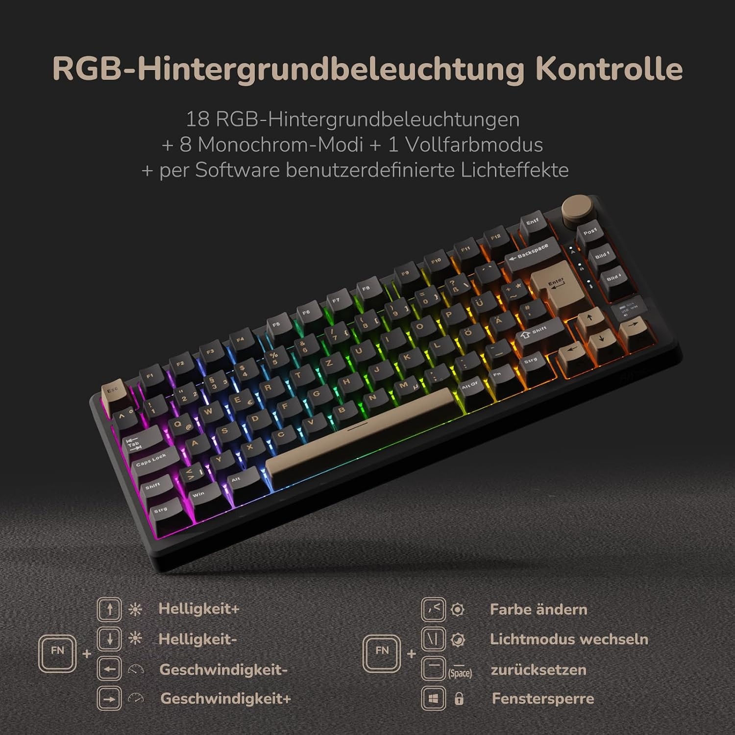 Mechanisch Gaming Toetsenbord 75% QWERTZ Gasket Mount, 34% Korting