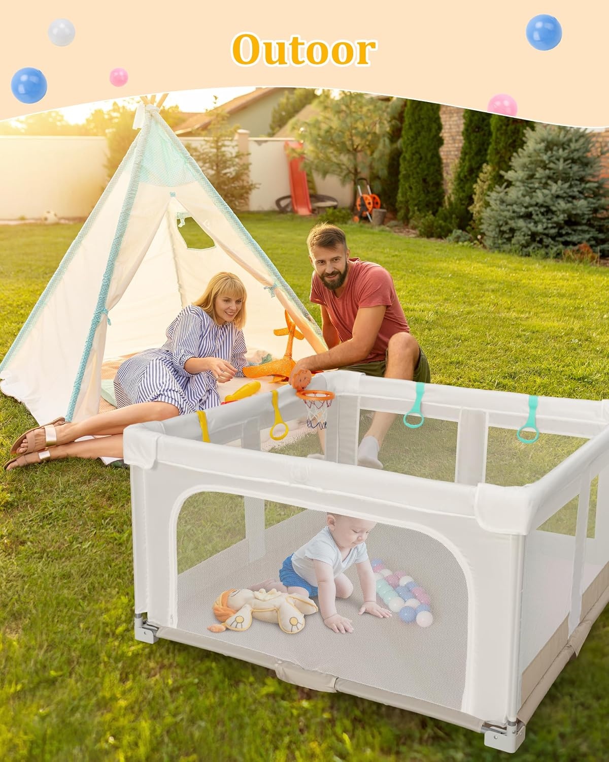 Opvouwbare Babybox met Ballen & Basketring - 127x127cm - 34% Korting