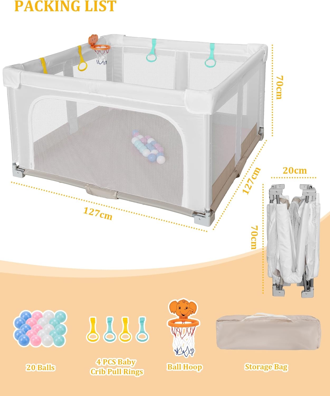 Opvouwbare Babybox met Ballen & Basketring - 127x127cm - 34% Korting