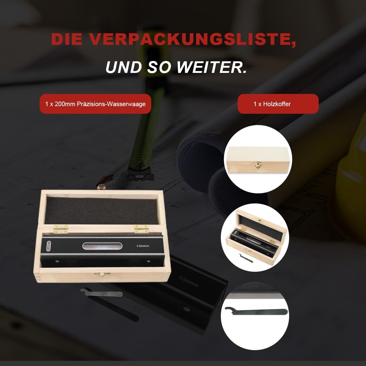 Precisie-waterpas 200mm Gietijzer met Houten Koffer - 34% Korting!
