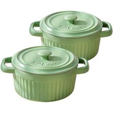 Mini Ovenschaaltjes Keramiek met Deksel, Groen (2 stuks) - 30% Korting