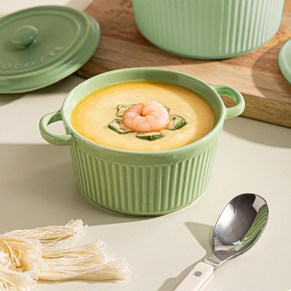 Mini Ovenschaaltjes Keramiek met Deksel, Groen (2 stuks) - 30% Korting