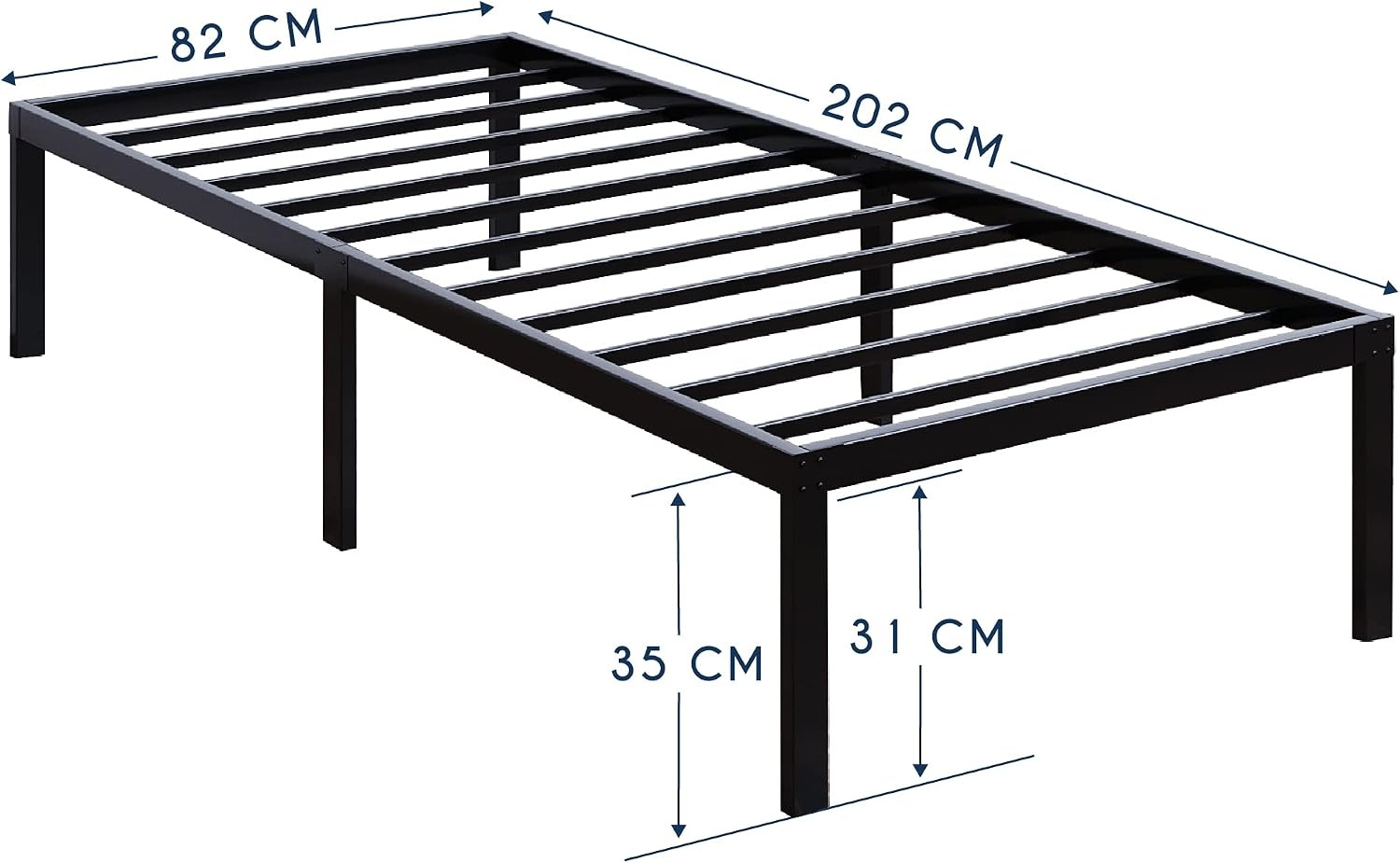 Metalen Bedframe 80x200 cm Matzwart - 32cm Opbergruimte - 33% Korting