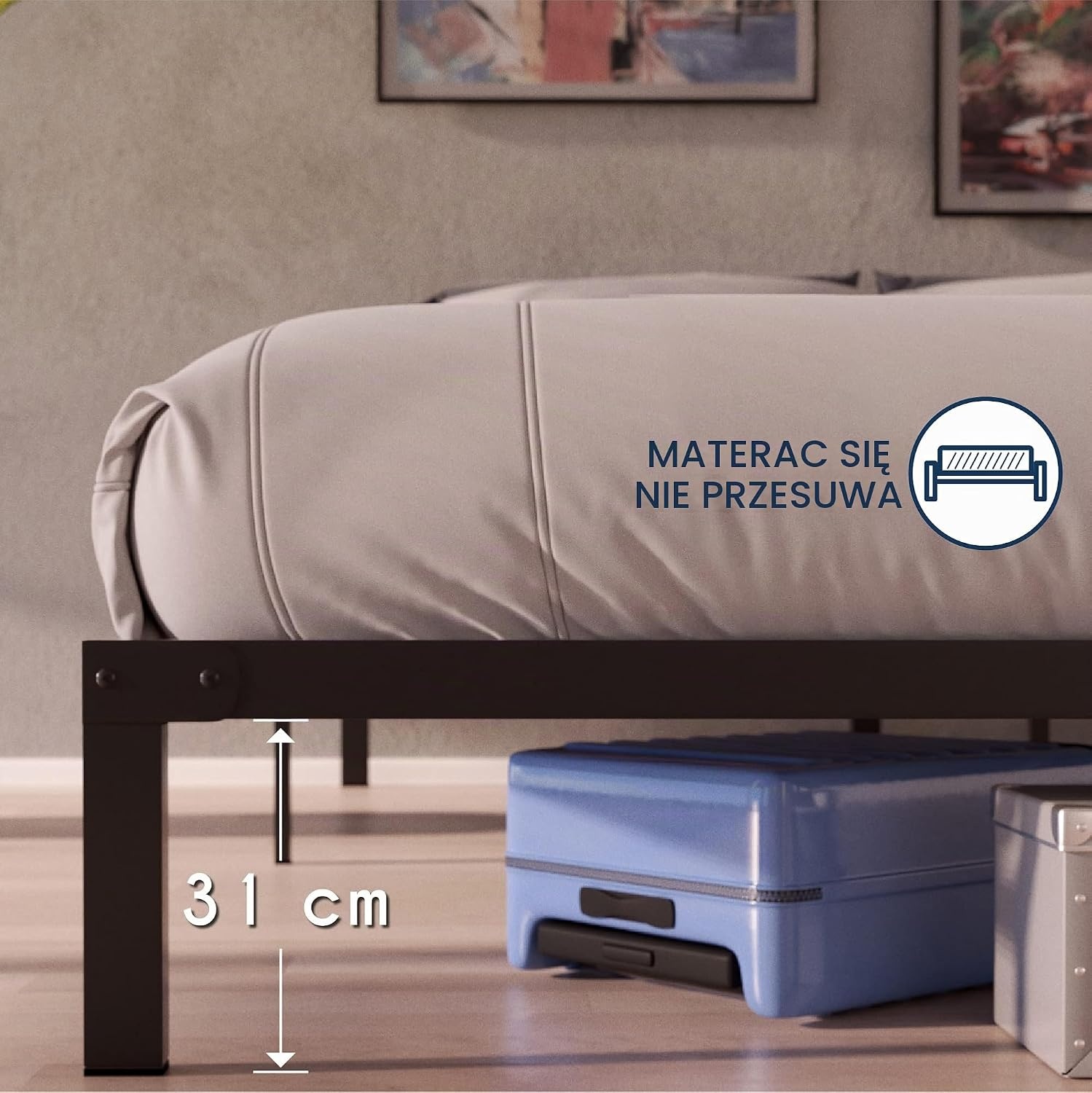 Metalen Bedframe 80x200 cm Matzwart - 32cm Opbergruimte - 33% Korting