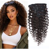Donkerbruine Clip-in Haarverlengingen Remy Mensenhaar | 50 cm | 120 g | 8 Stuks | Golvend
