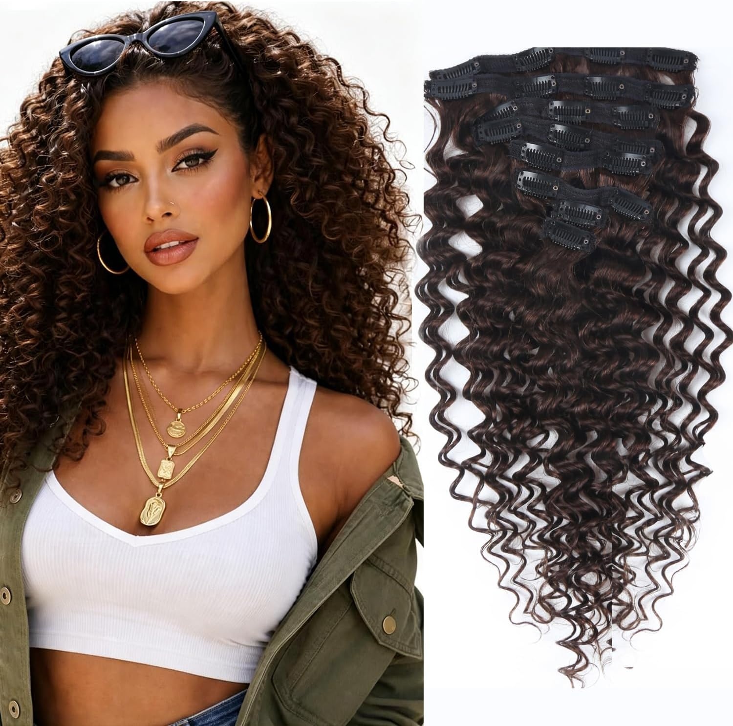 Donkerbruine Clip-in Haarverlengingen Remy Mensenhaar | 50 cm | 120 g | 8 Stuks | Golvend