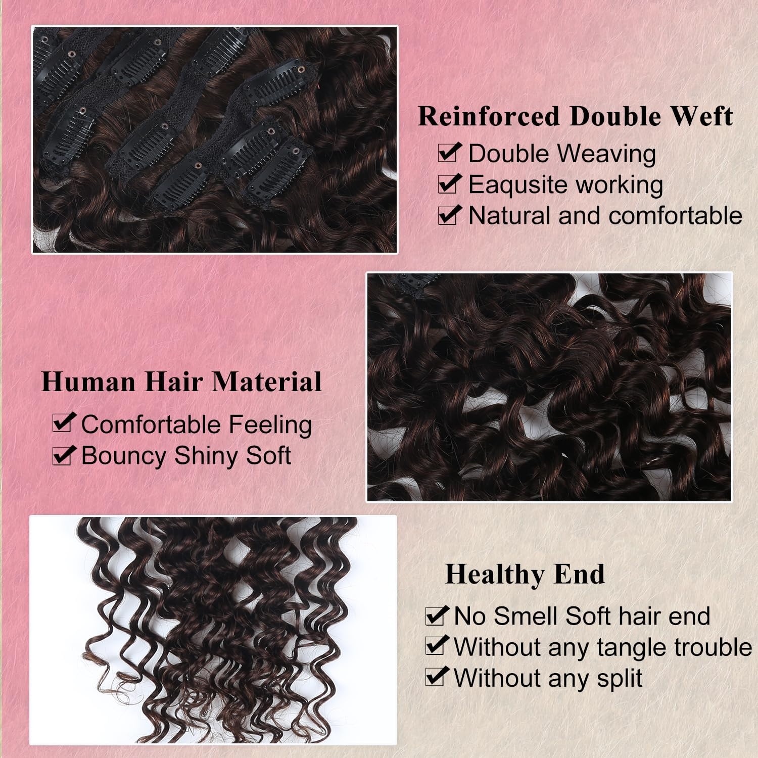 Donkerbruine Clip-in Haarverlengingen Remy Mensenhaar | 50 cm | 120 g | 8 Stuks | Golvend