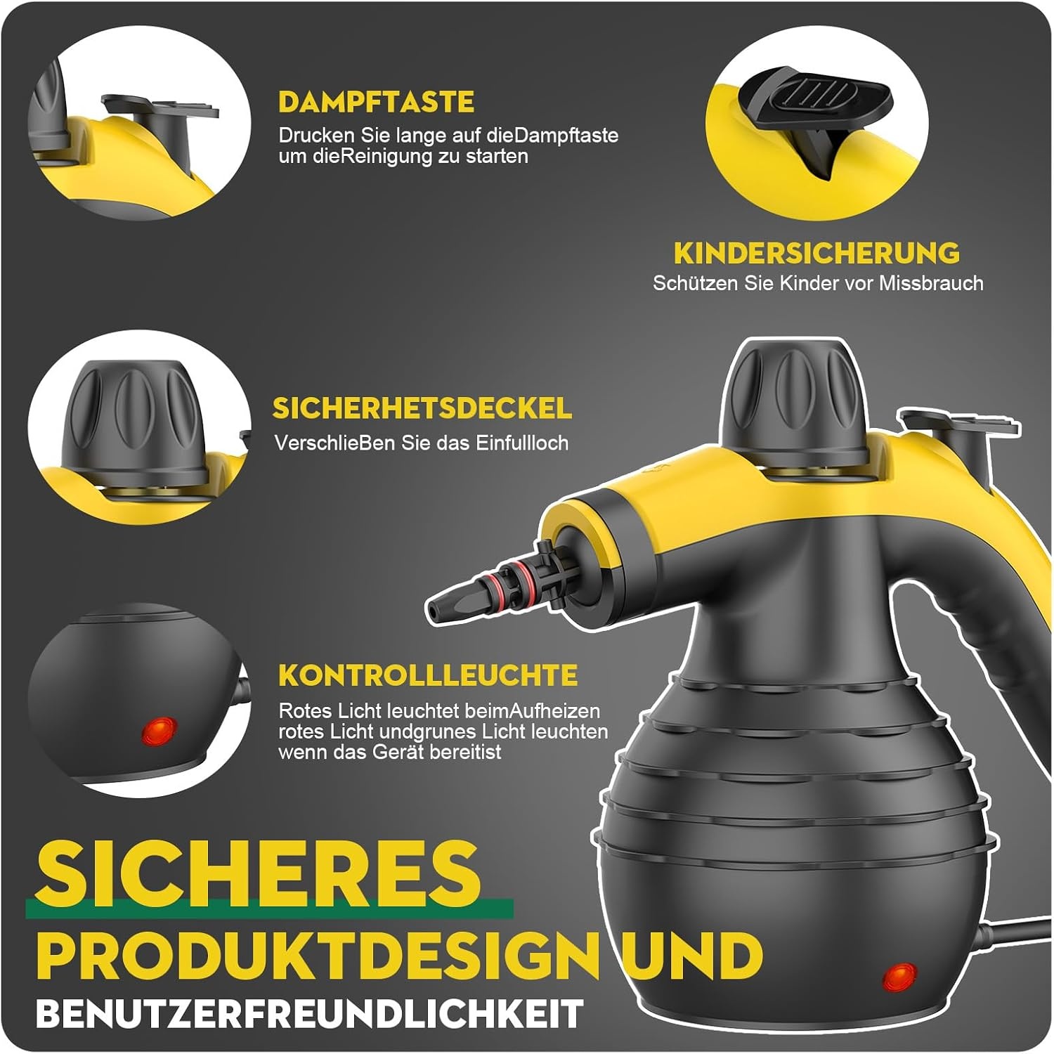 Handstoomreiniger 1050W met 9 accessoires - Chemischvrij - 32% Korting