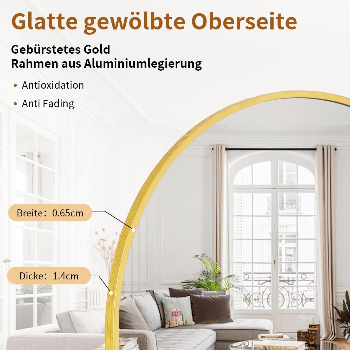 Gouden Boog Vloerspiegel 60x165 cm - 33% Korting