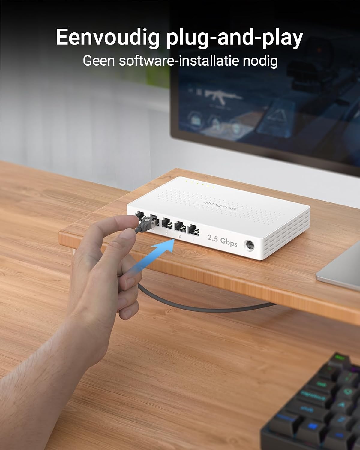 BrosTrend 5-poorts 2,5 GB-Switch voor Gameconsole, PC, NAS, enz Plug & Play