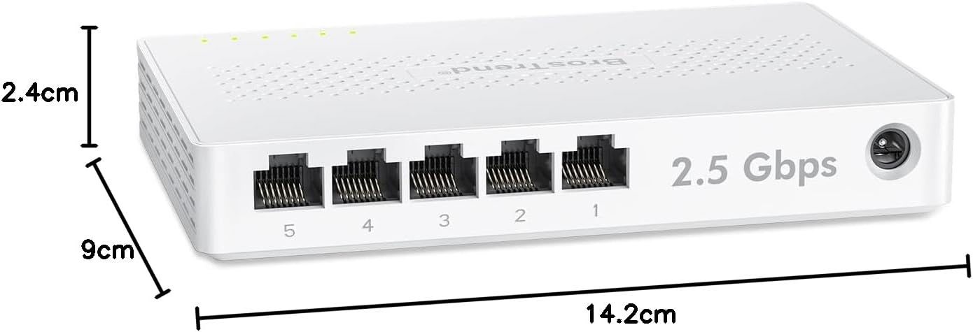 BrosTrend 5-poorts 2,5 GB-Switch voor Gameconsole, PC, NAS, enz Plug & Play