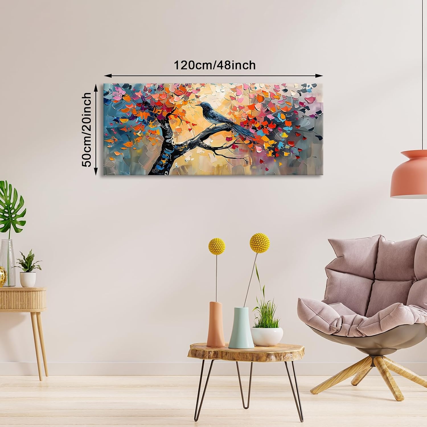 Abstracte Canvas Wanddecoratie Levensboom Vogel 120x50cm - 28% Korting