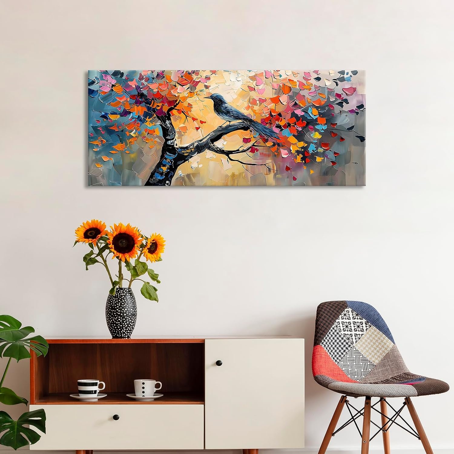 Abstracte Canvas Wanddecoratie Levensboom Vogel 120x50cm - 28% Korting