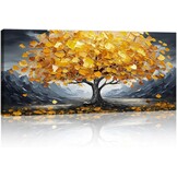 Abstract Gele Geluksboom Canvas Schilderij 120x50cm | 29% Korting
