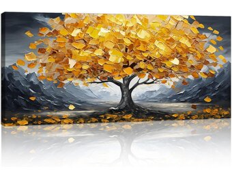Abstract Gele Geluksboom Canvas Schilderij 120x50cm | 29% Korting