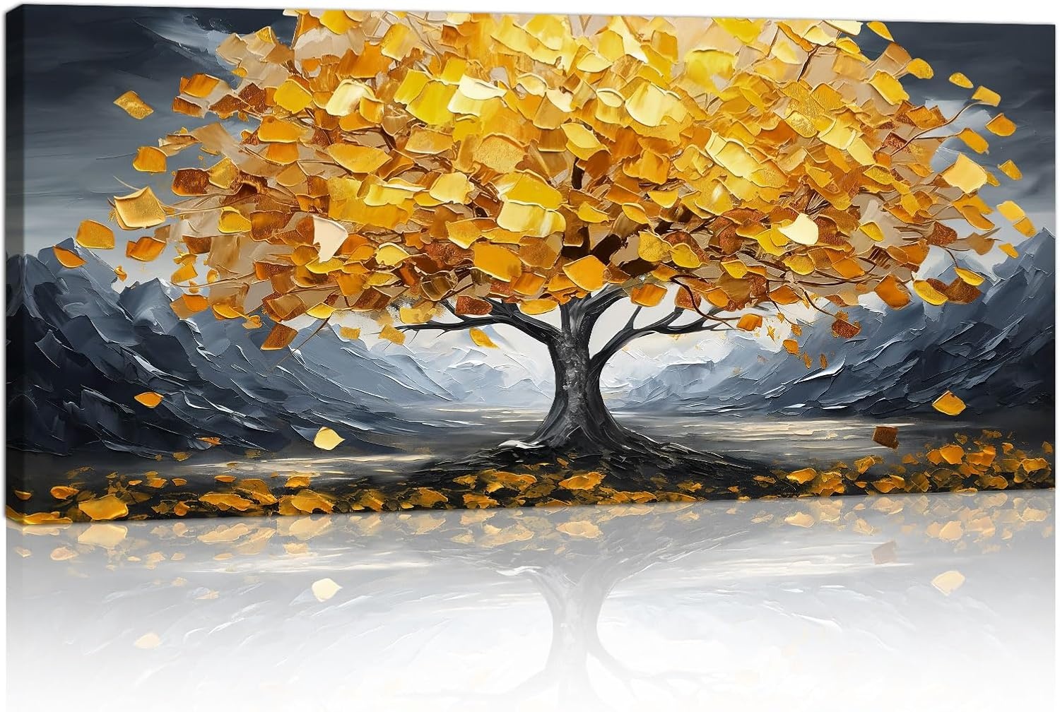 Abstract Gele Geluksboom Canvas Schilderij 120x50cm | 29% Korting