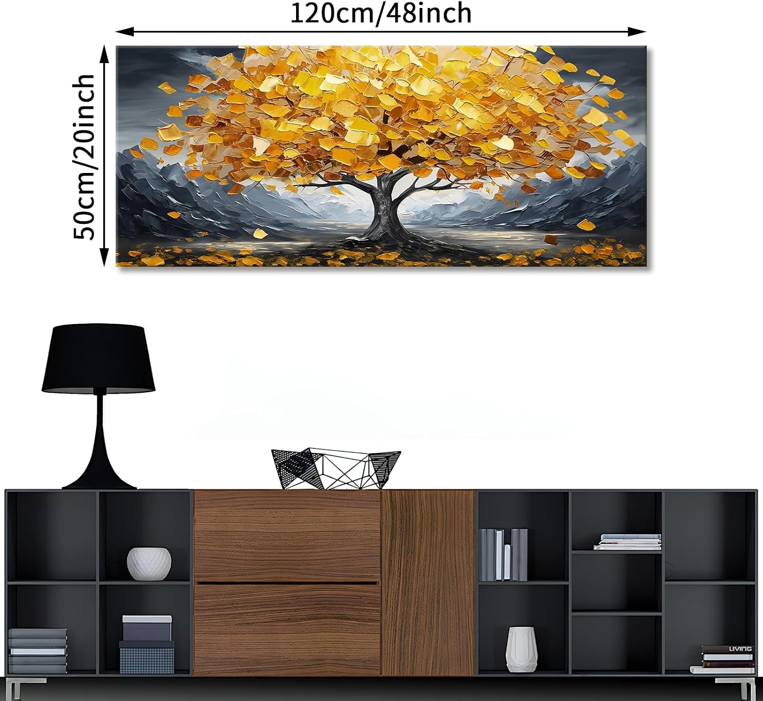 Abstract Gele Geluksboom Canvas Schilderij 120x50cm | 29% Korting