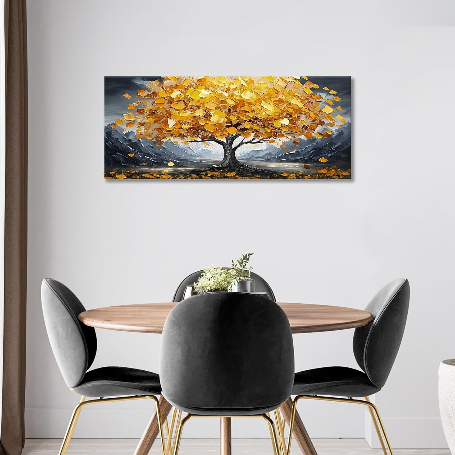 Abstract Gele Geluksboom Canvas Schilderij 120x50cm | 29% Korting