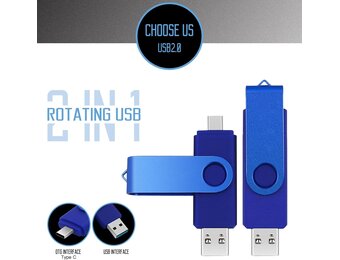 512GB USB-stick met USB-C & USB 2.0 - Blauw Metaal (32% Korting)