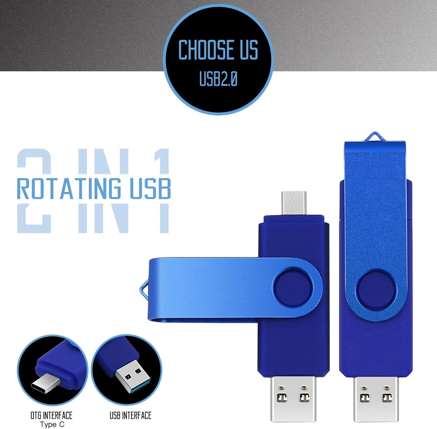 512GB USB-stick met USB-C & USB 2.0 - Blauw Metaal (32% Korting)