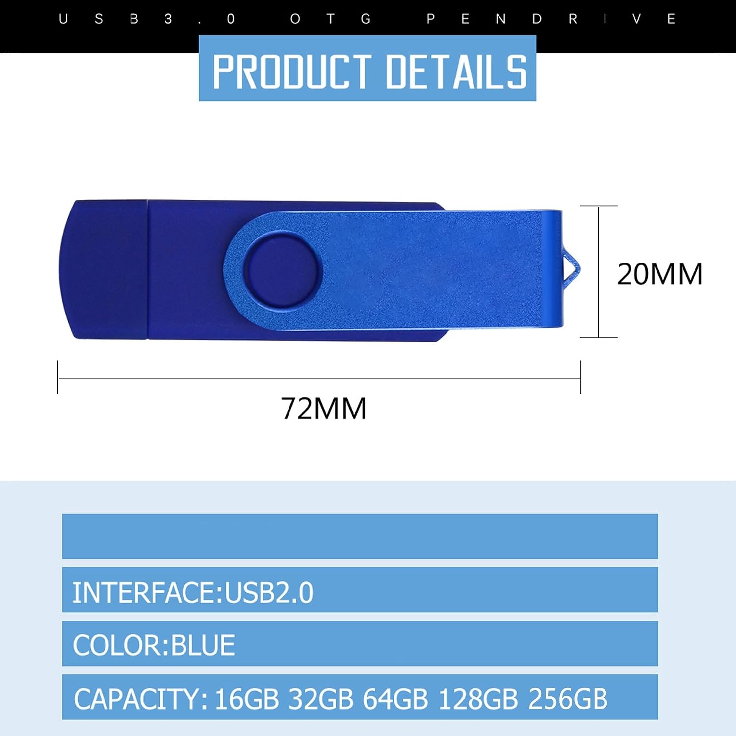 512GB USB-stick met USB-C & USB 2.0 - Blauw Metaal (32% Korting)