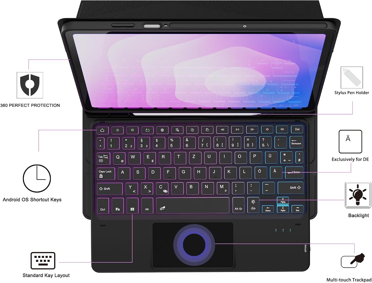 Toetsenbordhoes voor Samsung Galaxy Tab S11 2025 met Regenboog Verlichting & Trackpad - 33% Korting