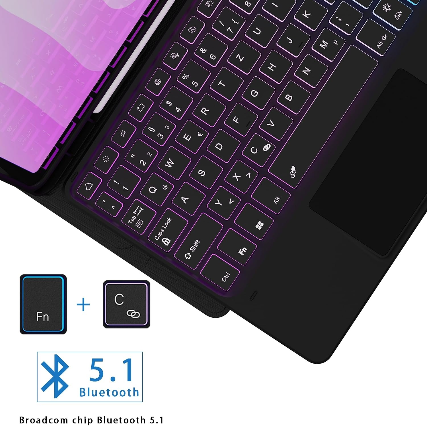 Toetsenbordhoes voor Samsung Galaxy Tab S11 2025 met Regenboog Verlichting & Trackpad - 33% Korting