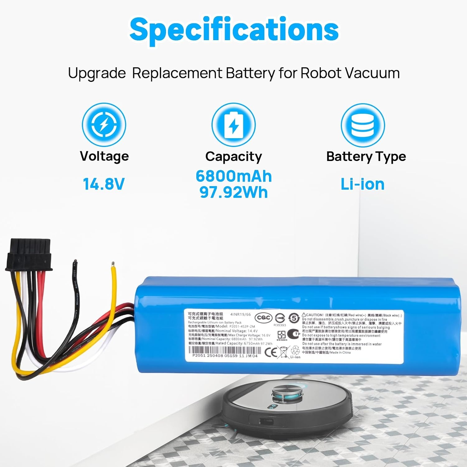 Accu 6800mAh 14.8V voor Cecotec Conga Robotstofzuiger 5090-7090 (33% korting)
