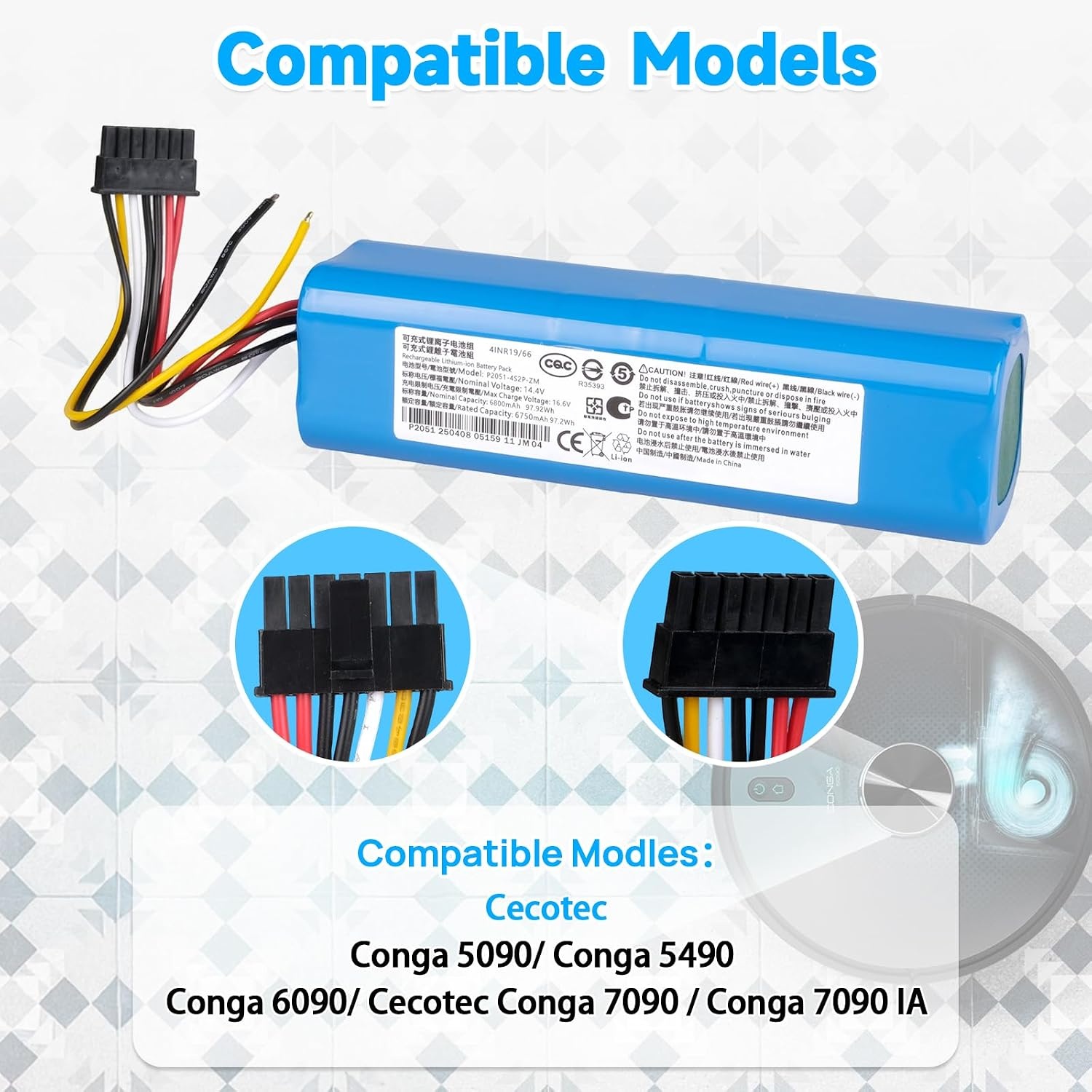 Accu 6800mAh 14.8V voor Cecotec Conga Robotstofzuiger 5090-7090 (33% korting)