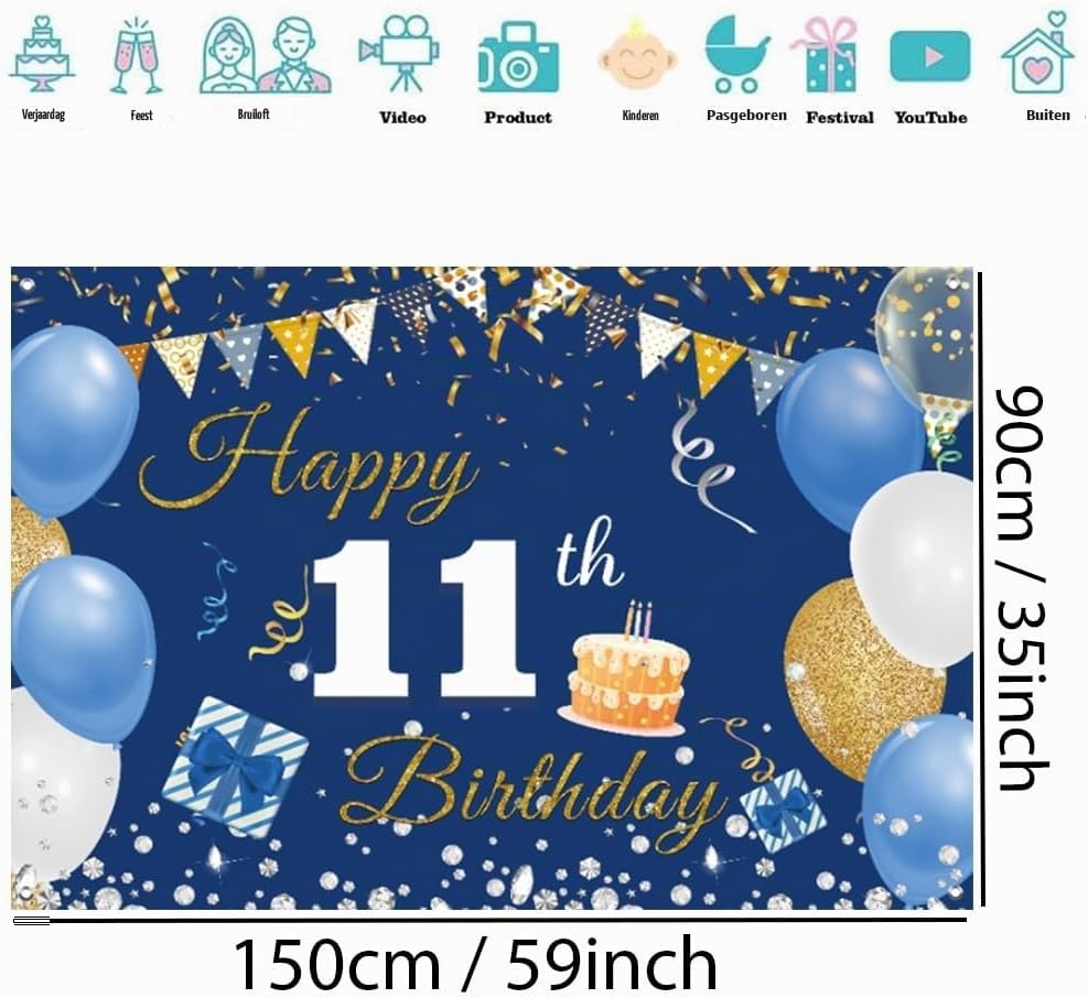 11e Verjaardag Decoratie Set Blauw Vinyl (43% korting)