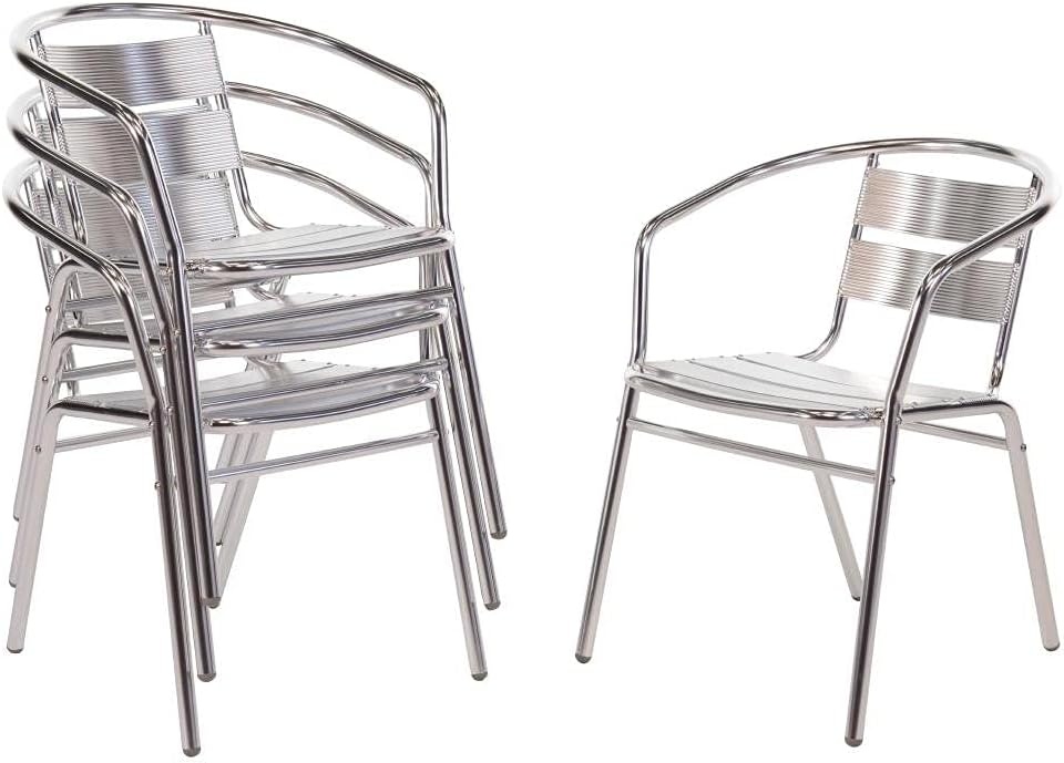 Aluminium Stoelen Zilver Set van 4 | Stapelbaar, Weerbestendig & Lichtgewicht
