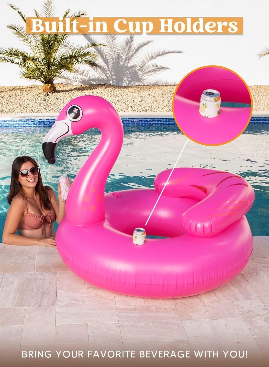 Opblaasbare Flamingo Zwemband - 112x125x97 cm met Bekerhouders - 31% Korting