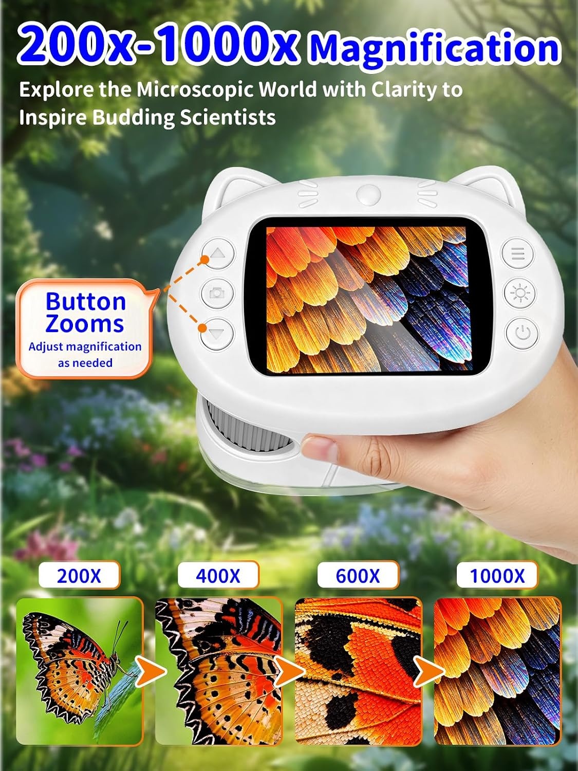 Digitale Kinder Microscoop 1000x Vergroting, 2.4" IPS Scherm, Wit - 27% Korting