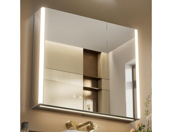 LED Spiegel Medicijnkast Badkamer 80x70 cm met Ontdooier & 3 Kleuren Licht - 35% Korting