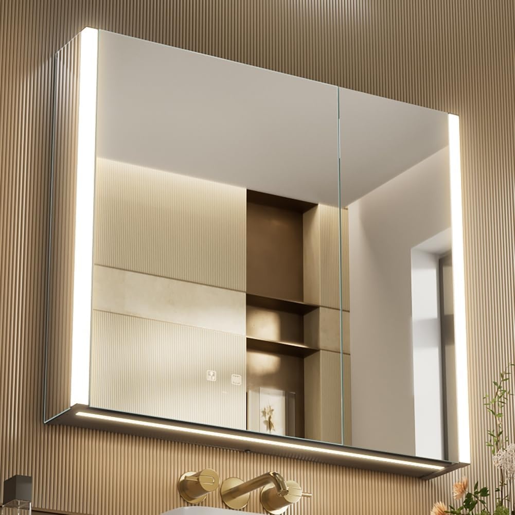 LED Spiegel Medicijnkast Badkamer 80x70 cm met Ontdooier & 3 Kleuren Licht - 35% Korting