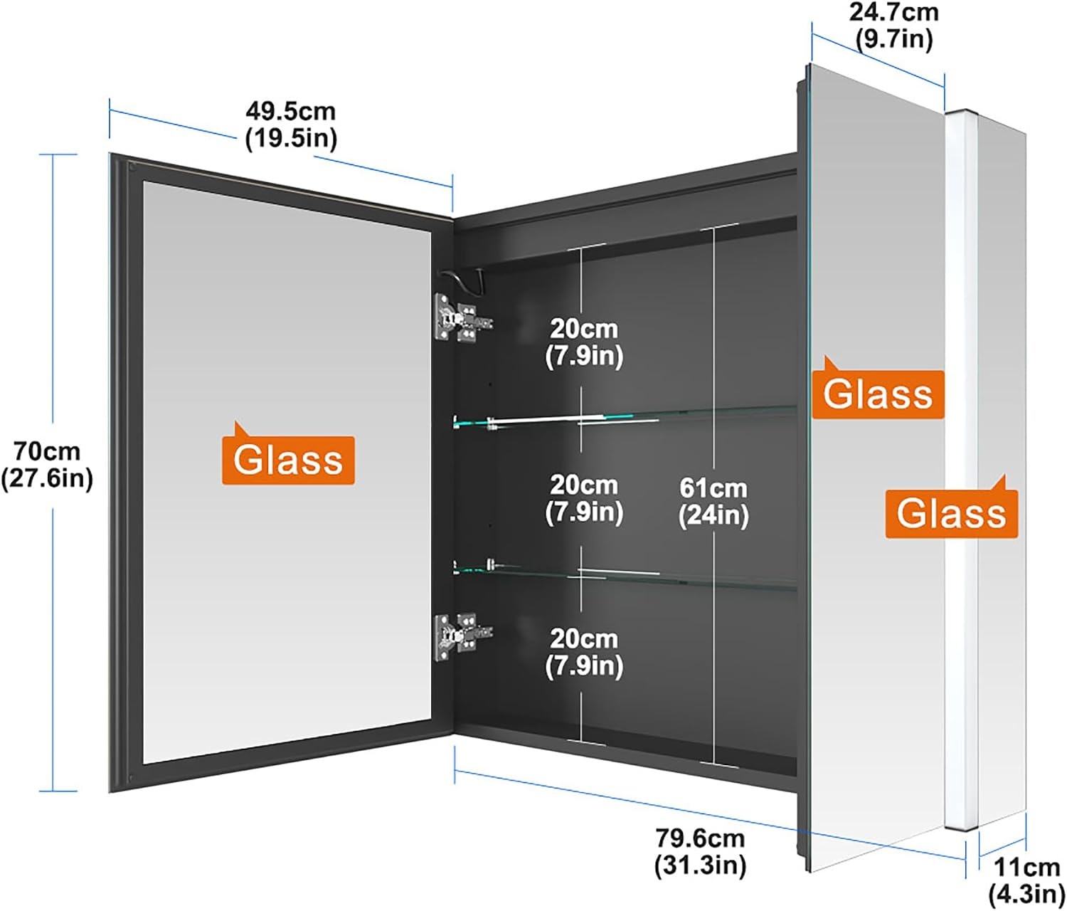 LED Spiegel Medicijnkast Badkamer 80x70 cm met Ontdooier & 3 Kleuren Licht - 35% Korting
