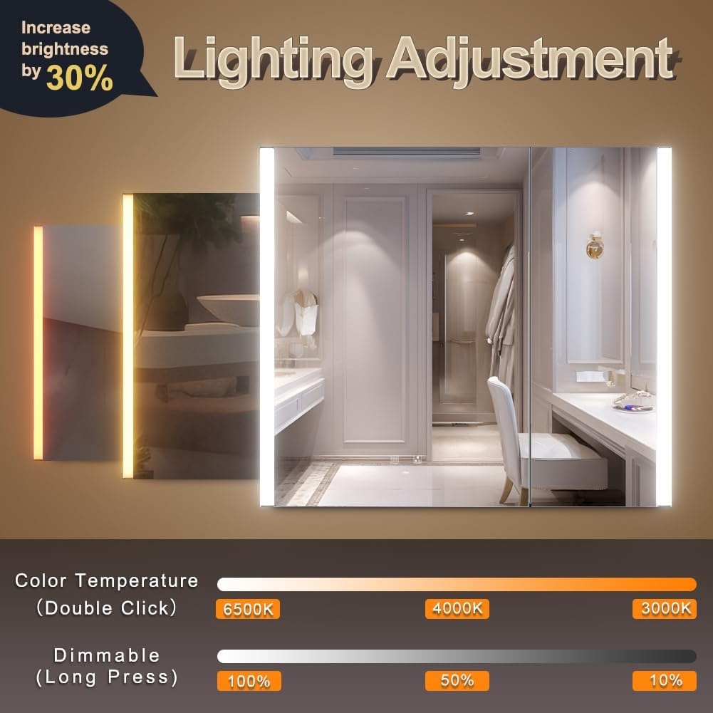 LED Spiegel Medicijnkast Badkamer 80x70 cm met Ontdooier & 3 Kleuren Licht - 35% Korting