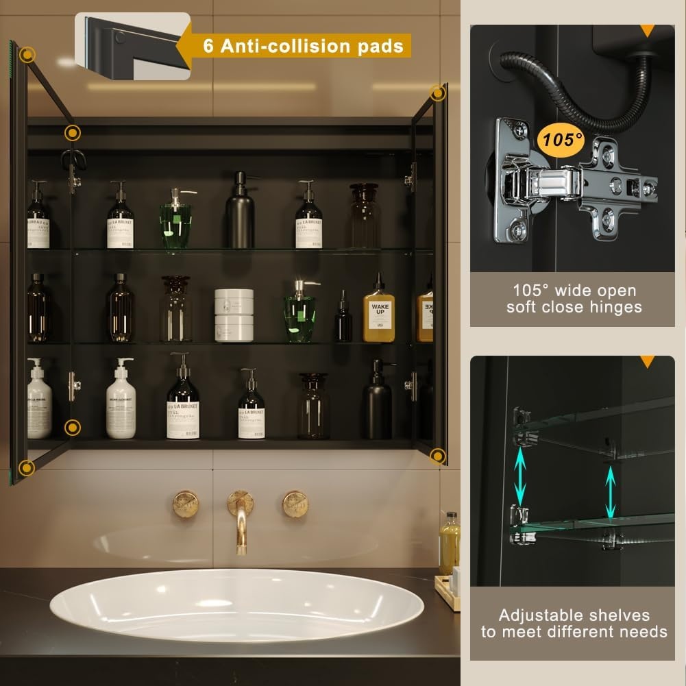 LED Spiegel Medicijnkast Badkamer 80x70 cm met Ontdooier & 3 Kleuren Licht - 35% Korting